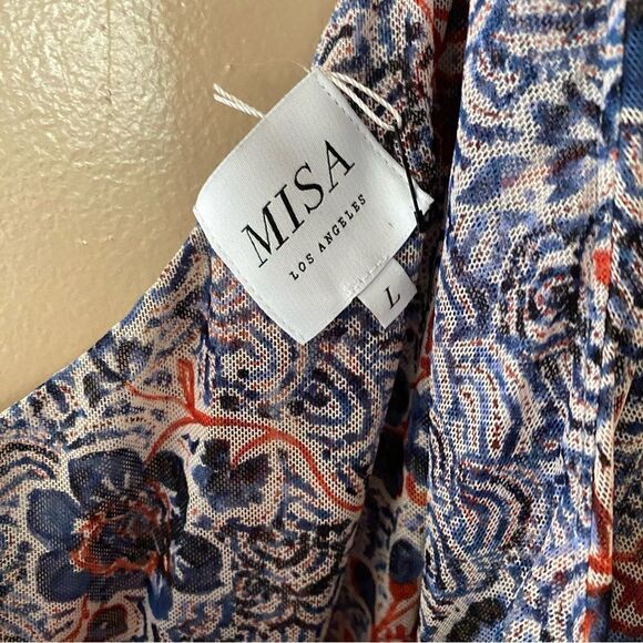 New MISA Los Angeles Aries Dress feathered floral one shoulder draped maxi L - Picture 14 of 15